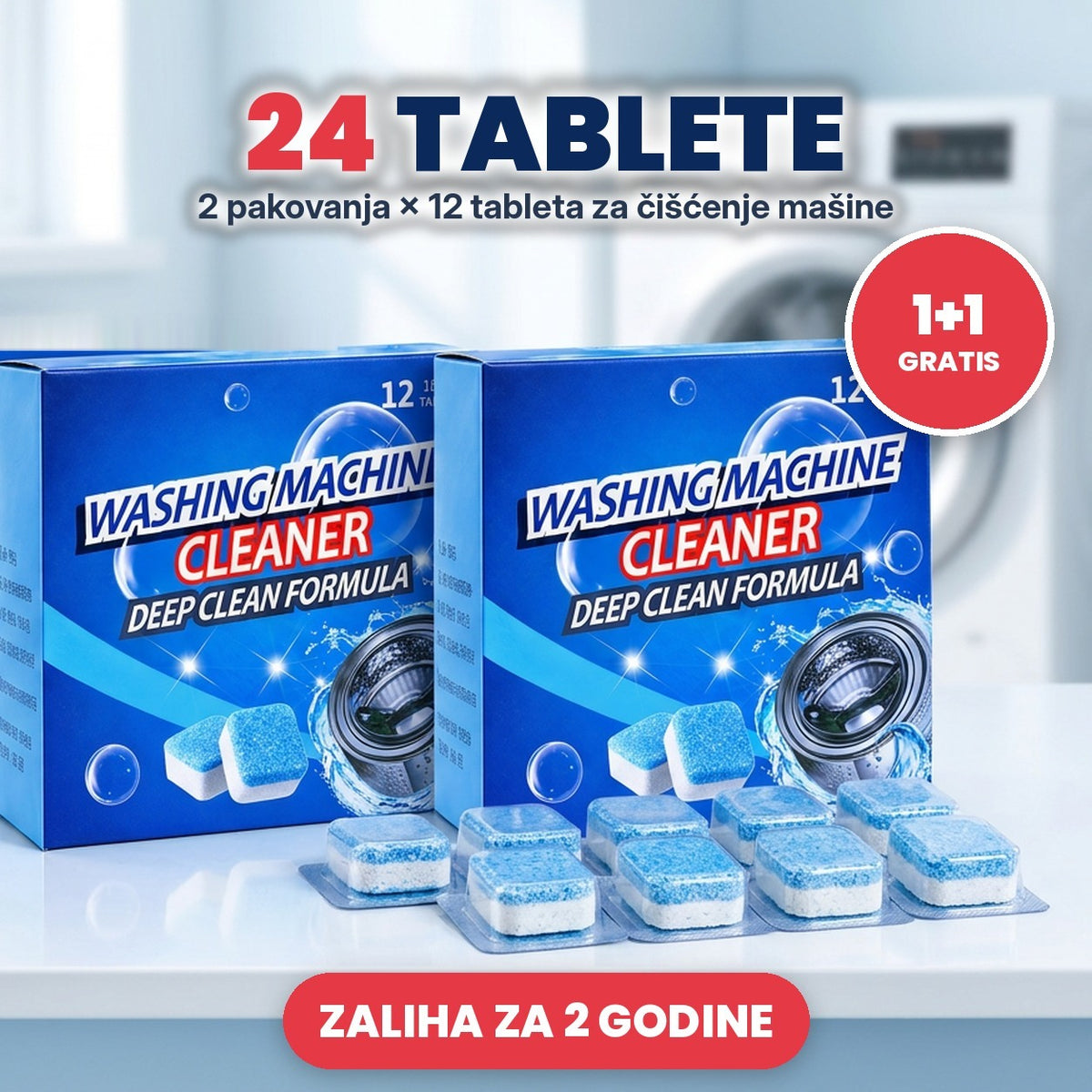 Tablete za čišćenje veš mašine – 24 tablete, 1+1 gratis