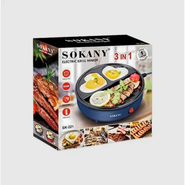 Sokany 3-u-1 Mini Električni Tiganj – Višenamenski Štednjak sa Nelepljivom Pločom