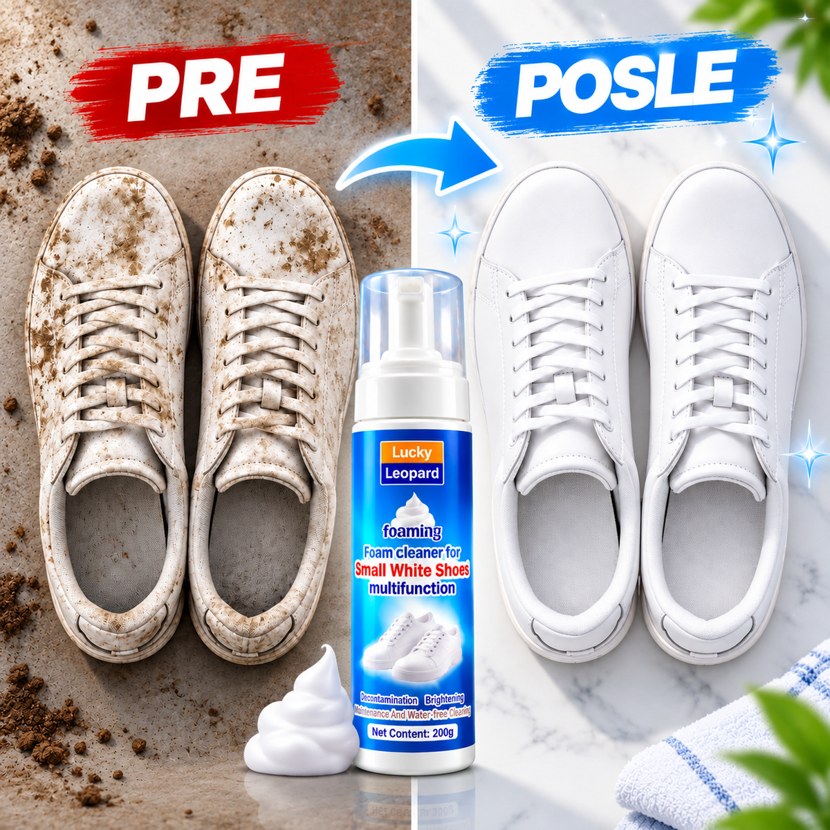 Patike pre i posle čišćenja penom