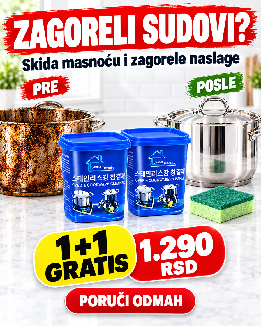 Magic pasta za čišćenje — zagoreli sudovi pre i posle, 1+1 gratis