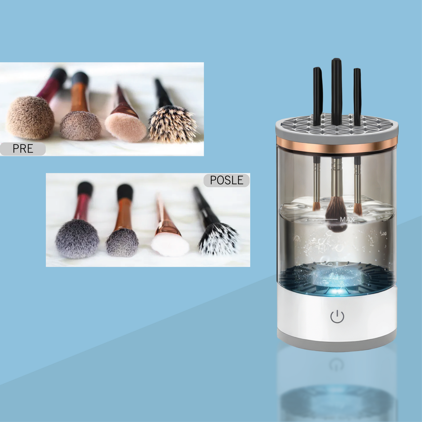 GlowČistač - Premium automatski čistač četkica za šminku + set osnovnih cetkica gratis